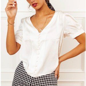 Bohme Button Down Short Sleeve Cream Blouse M